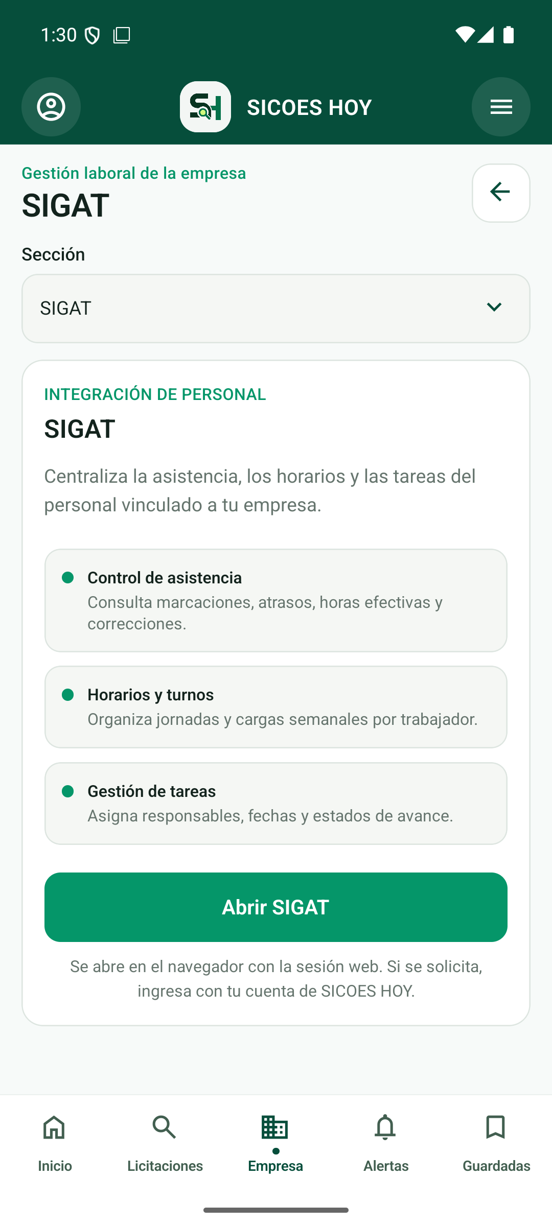 Acceso móvil a SIGAT desde SICOES HOY